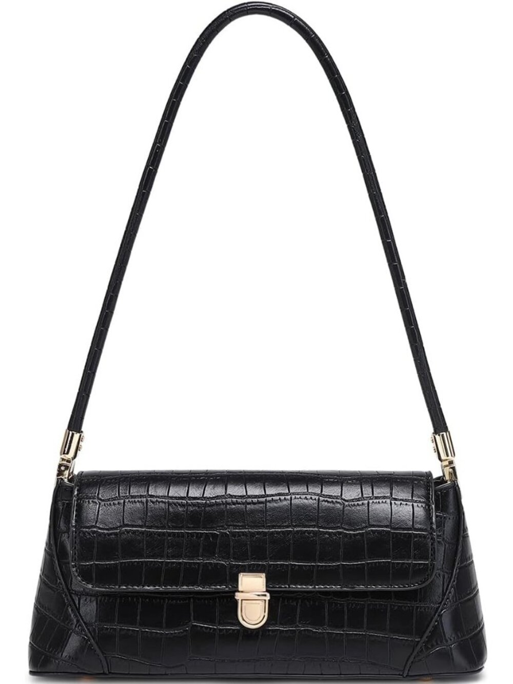 Womens Crocodile Black Vintage Small Retro Hobo Tote Purse Handbag Shoulder Bag